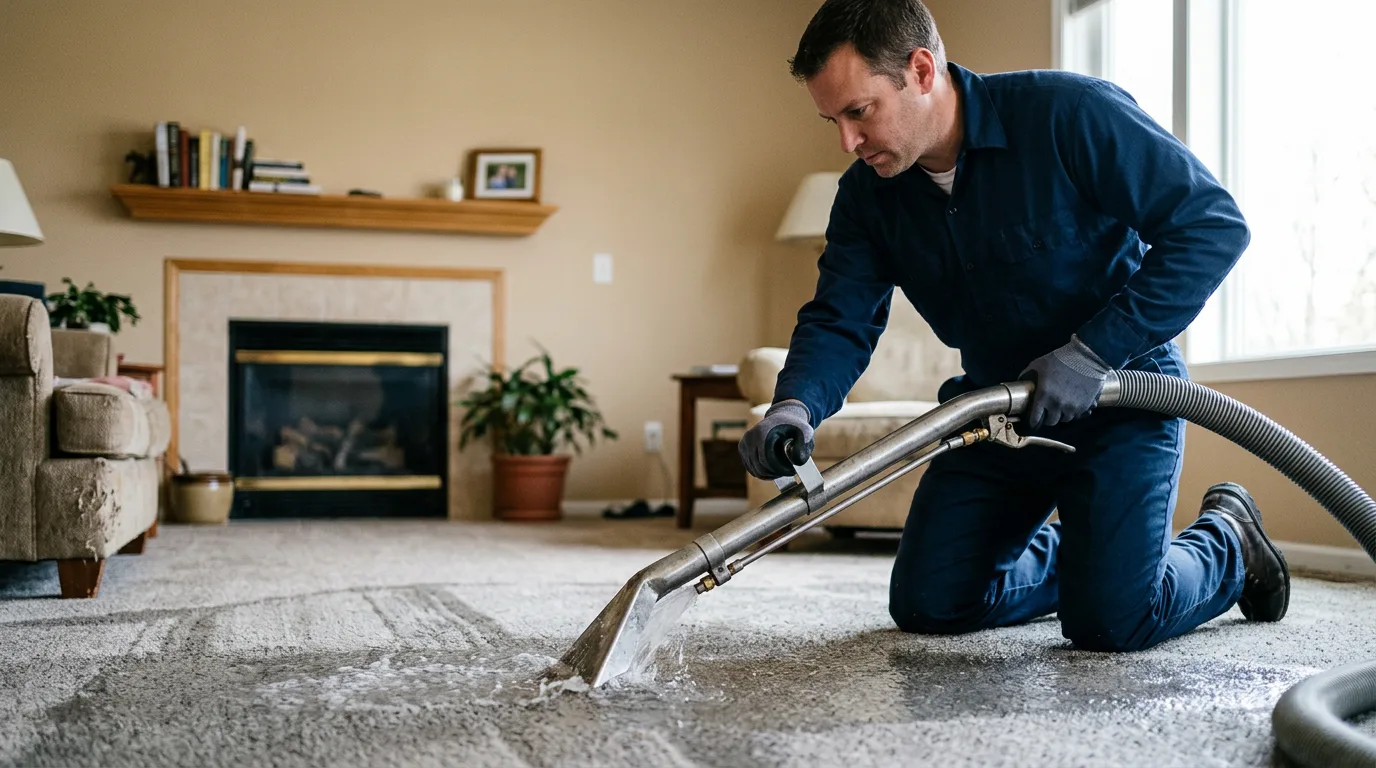 Water damage restoration technician working near Walshville, IL